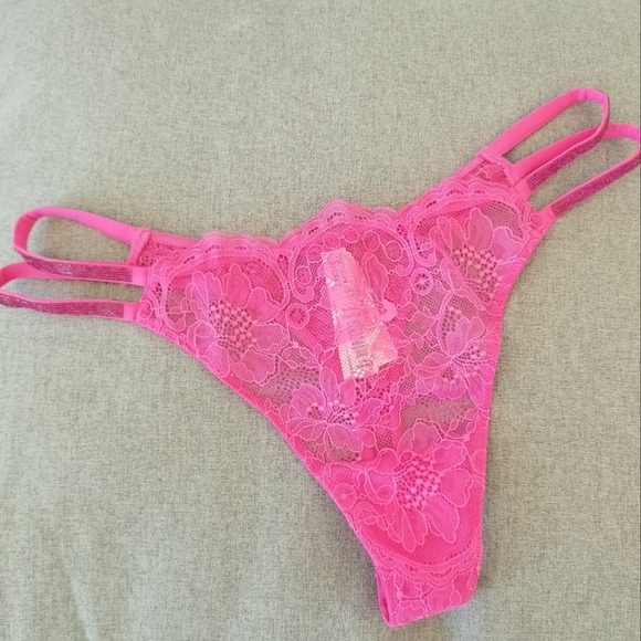 Victoria's Secret Very Sexy Pink Lace Rhinestone Crystal Strap Thong Panty NWT - Picture 8 of 12